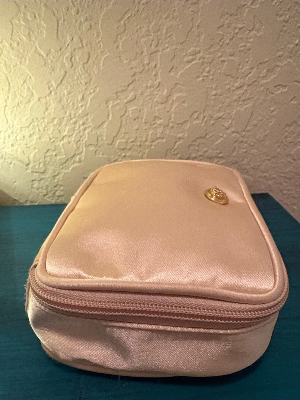 Vintage Versace Satin Cosmetic Pouch with Gold Medallion